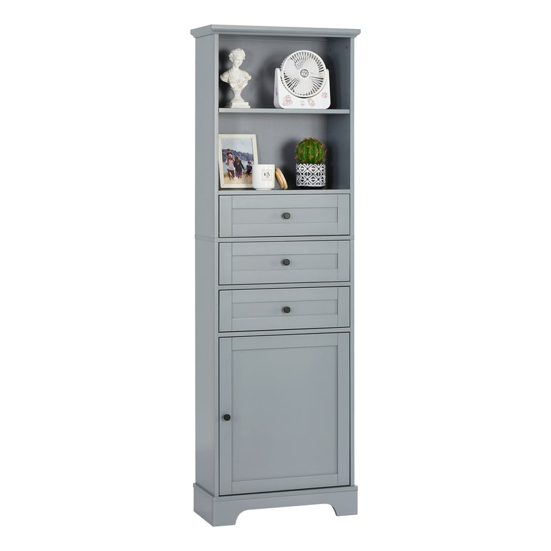 Grey Tall Storage Cabinet with 3 Drawers and Adjustable Shelves for Bathroom, Kitchen and Living Room, MDF Board with Painted Finish