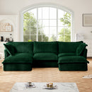 Slipcovered U Shape Sectional Deep Seat Sofa Couch, 3 Seater Sofa with French Edges Design Multiple Big Pillows, Modular Deep Seat Sectional Sofa Comfy Cloud Couch for Living Room, Apartment, Green