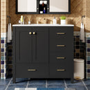36'' Bathroom Vanity with Ceramic Sink Combo, Solid Wood Frame Bathroom Storage Cabinet, Freestanding Vanity Set with 4 Drawers& Soft Closing Doors, Black