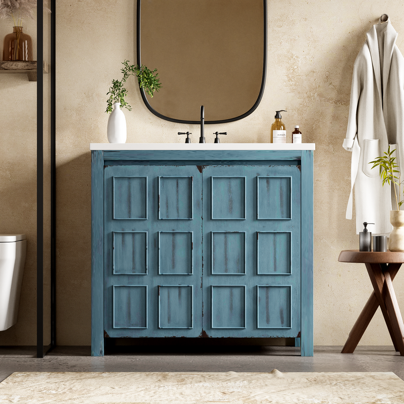 36' Bathroom Vanity Organizer with Sink, Combo Cabinet Set, Bathroom Storage Cabinet, Retro lue