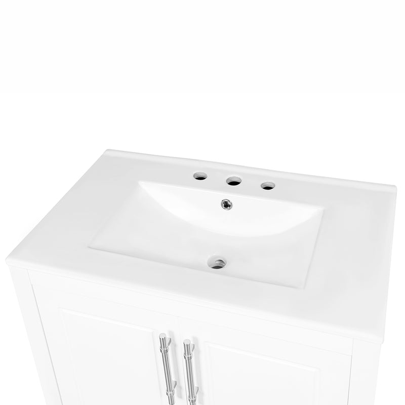 30" Bathroom Vanity with Sink, Multi-functional Bathroom Cabinet with Doors and Drawers, Solid Frame and MDF Board, White