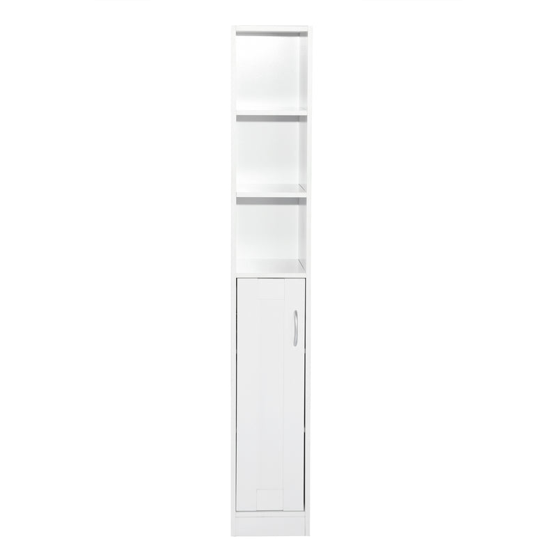 White Bathroom Storage Cabinet with Shelf Narrow Corner Organizer Floor Standing (H63 6 Shelves 1 Door)