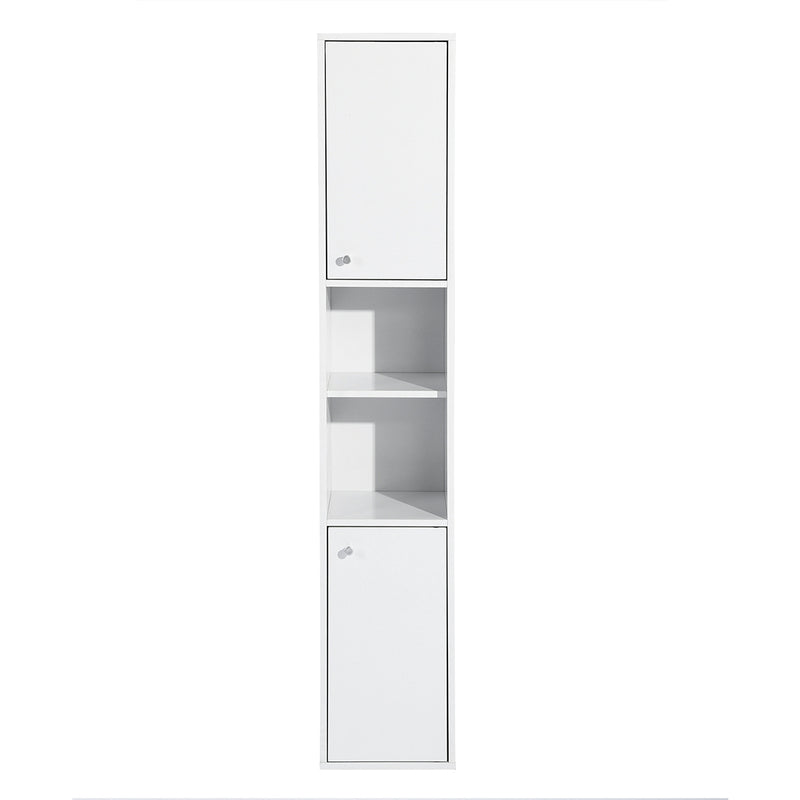 White Bathroom Storage Cabinet with Shelf Narrow Corner Organizer Floor Standing (H63 6 Shelves 2 Door)