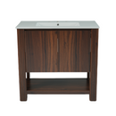 36' Modern Bathroom Vanity with Rectangle Ceramic Sink, Bathroom Cabinet with Large storage space and 45 Degrees Free-Handle Design Soft-Closing Doors, 1 Open Shelf at the Bottom, Dark Brown
