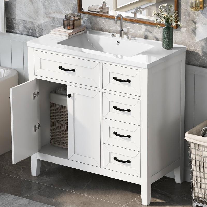 36' Bathroom Vanity with Sink Combo, White Bathroom Cabinet with Drawers, Solid Frame and MDF Board (Old Sku:JL000007AAK)