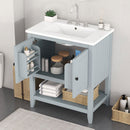 30' Gray Modern Sleek Bathroom Vanity Elegant Ceramic Sink with Solid Wood Frame Open Style Shelf & Door Shelf Design