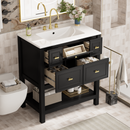 30'' Bathroom Vanity with Ceramic Sink Combo, Free Standing Single Vanity Set with 5 Drawers, Solid Wood Frame Bathroom Storage Cabinet