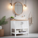 32' Bathroom Vanity with Sink,Single Bathroom Vanities Cabinet with Doors and Open Shelf,Solid Wood Small Vanity with Sink Set,for Bathroom,White+Natural