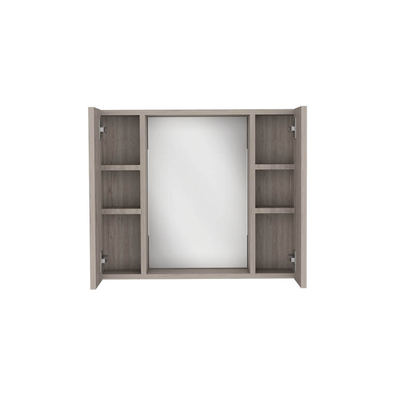 Medicine Cabinet Hops, Double Door, Mirror, One External Shelf, Light Gray Finish