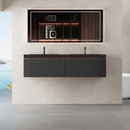 60'' Floating Bathroom Vanity with Sink Combo, Modern Wall-Mounted Striped Bathroom Storage Cabinet with Soft-Close Drawers and Double Quartz Sand Basins, Smoked Walnut 24V16-60WAB