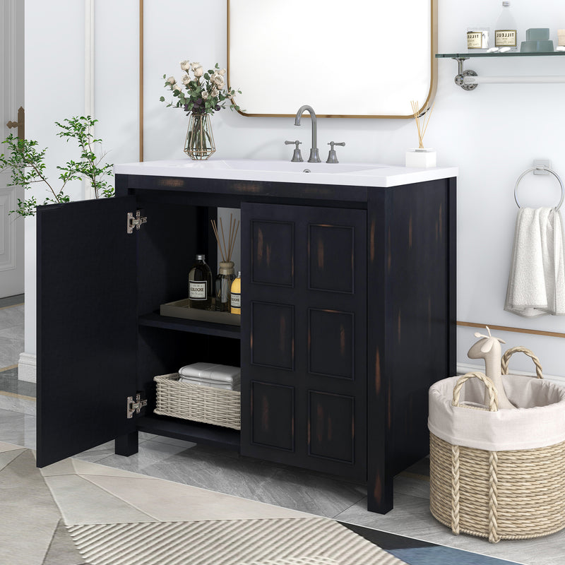36" Bathroom Vanity Organizer with Sink, Combo Cabinet Set, Bathroom Storage Cabinet, Retro Espresso