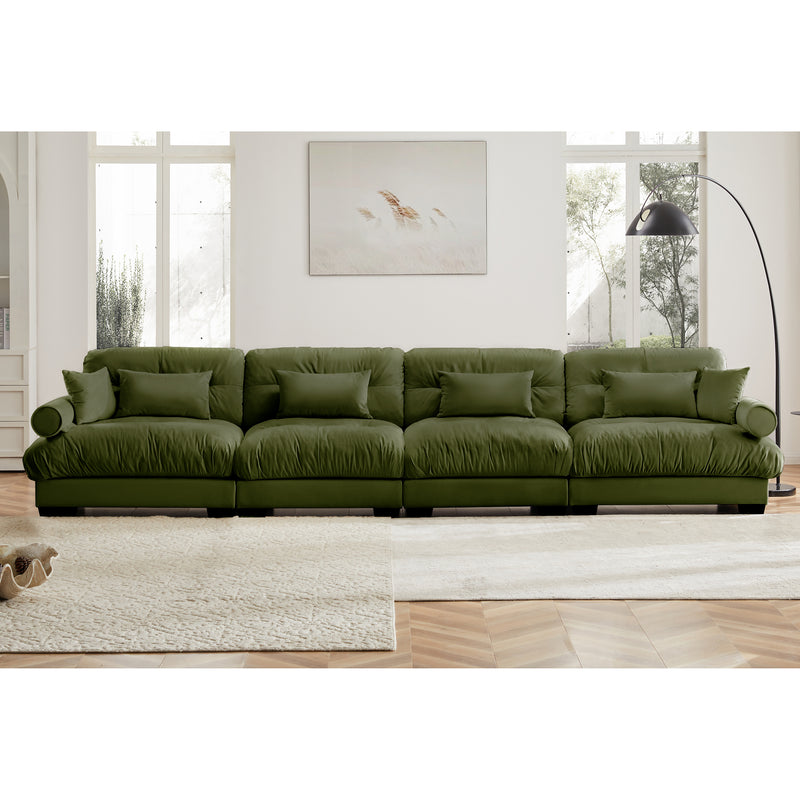 Super Comfort Oversized Modular Velvet Sectional Sofa Couch with Movable Ottoman,Corner Sectional with Bolstered Armrests, Deep Seat Cloud Couch, Convertible L Shaped Couch for Living Room Olive green