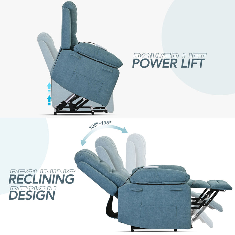 Massage Recliner,Power Lift Chair for Elderly with Adjustable Massage and Heating Function,Recliner Chair with Infinite Position and Side Pocket for Living Room ,Blue