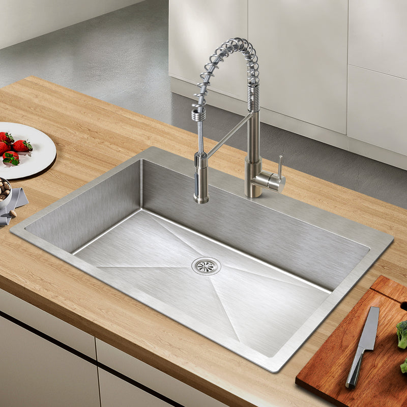 TECASA 33 inch Kitchen Sink - Dual Mount Undermount or Drop-in Sink with Faucet Combo, All-in-One Single Bowl Stainless Steel Sink