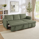 Loveseat Sofa with Chaise Lounge L-Shaped Modular Convertible Sofa with Storage Chaise, Corduroy Tufted Upholstered Sleeper Sectional Sofa,Pull Out Sleep Couch Bed and Reclining Backrest-Green