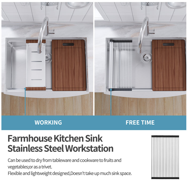 33-inch Farmhouse Single Bowl Stainless Steel Workstation Kitchen Sink 18 Gauge