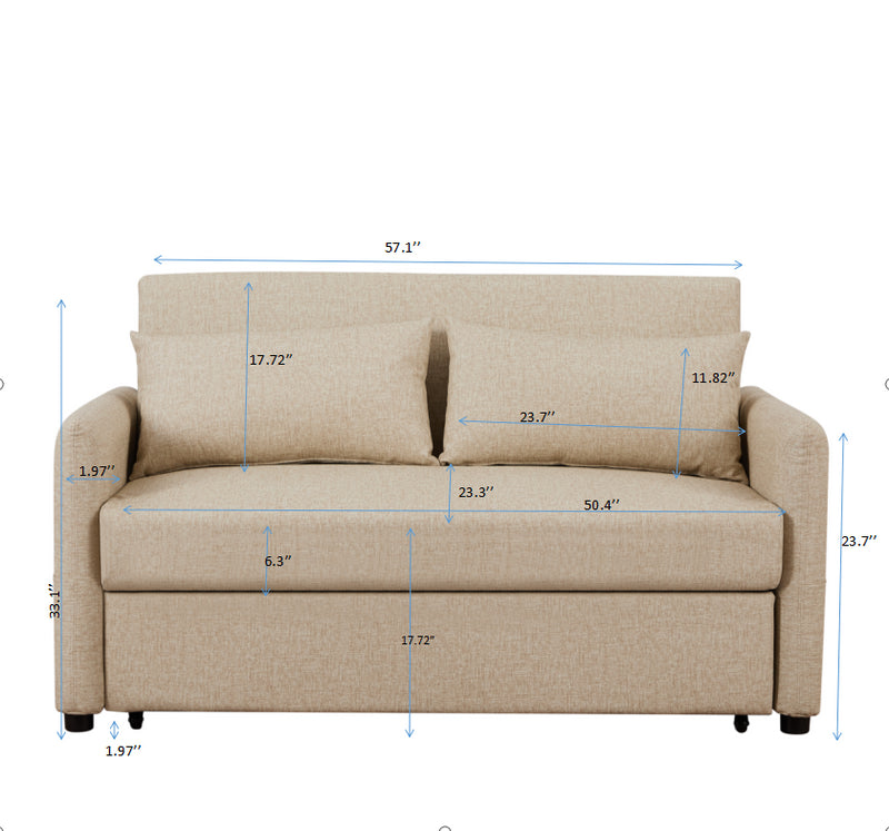 2033 Fabric Leather Khaki 2 Seat Sofa