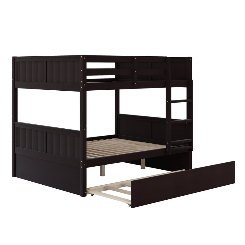 Full Over Full Bunk Bed with Twin Size Trundle, Espresso