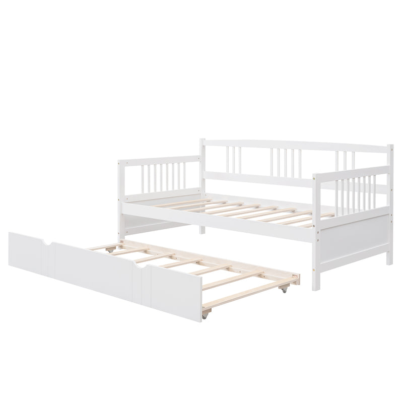 Twin Size Daybed Wood Bed with Twin Size Trundle,White