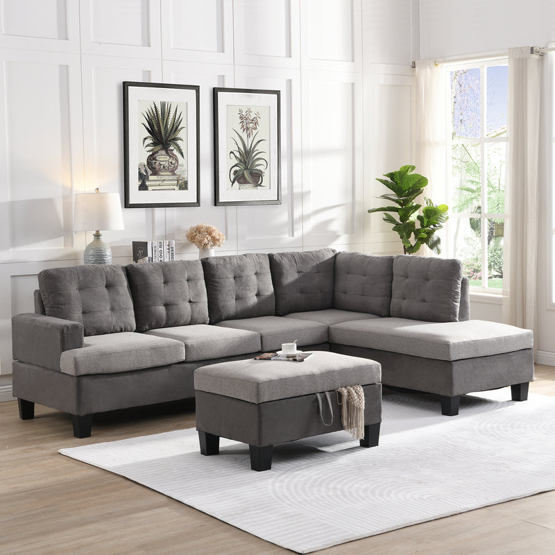 Sofa Set  for Living Room with Chaise Lounge and Storage Ottoman Living Room Furniture,(Gray)