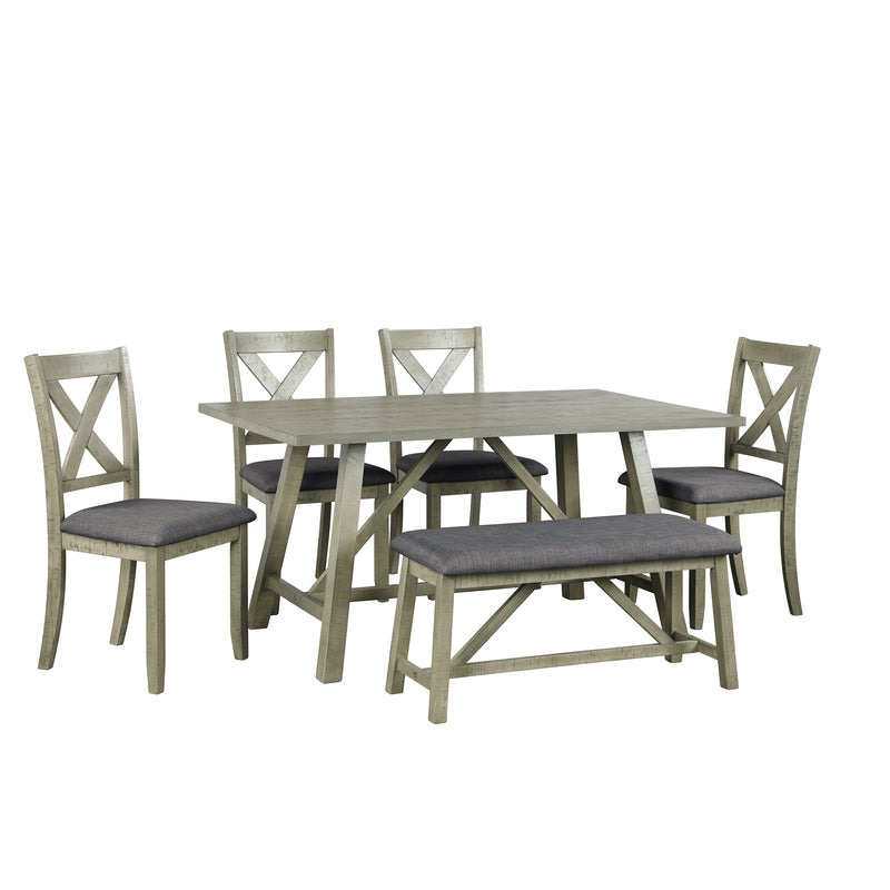 TOPMAX 6 Piece Dining Table Set Wood Dining Table and chair Kitchen Table Set with Table, Bench and 4 Chairs, Rustic Style, Gray(No Difference with SH000109AAE）
