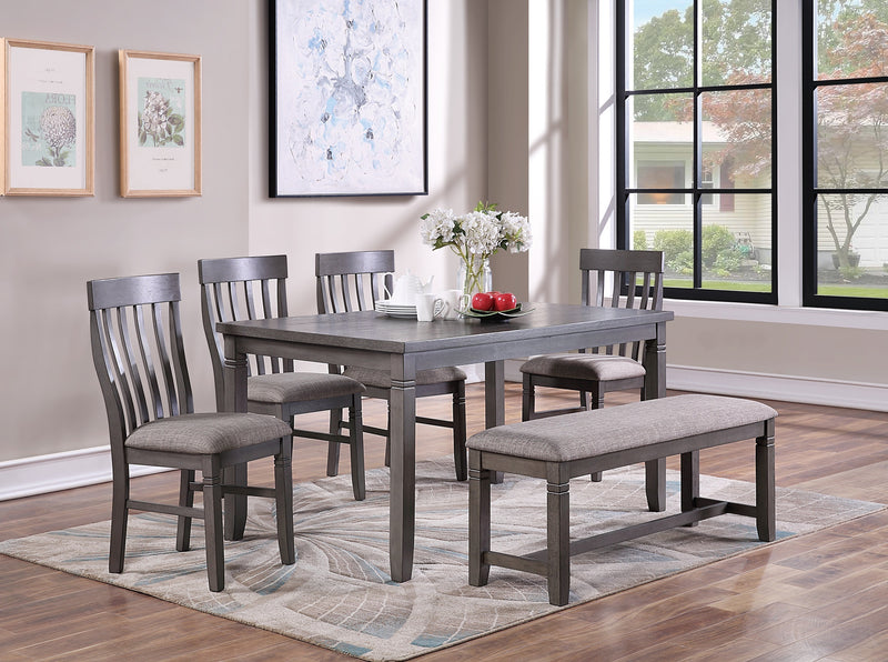 Dining Room Furniture Simple 6pc Set Dining Table 4x Side Chairs and A Bench Solid wood and veneers