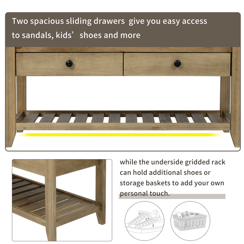 Shoe Rack with Cushioned Seat and Drawers, Multipurpose Entryway Storage Bench (Gray Wash)