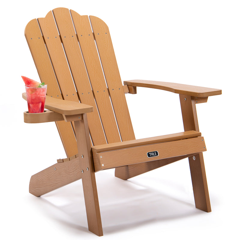 Adirondack Chair Backyard Outdoor Furniture Painted Seating with Cup Holder All-Weather and Fade-Resistant Plastic Wood for Lawn Patio Deck Garden Porch Lawn Furniture Chairs Brown