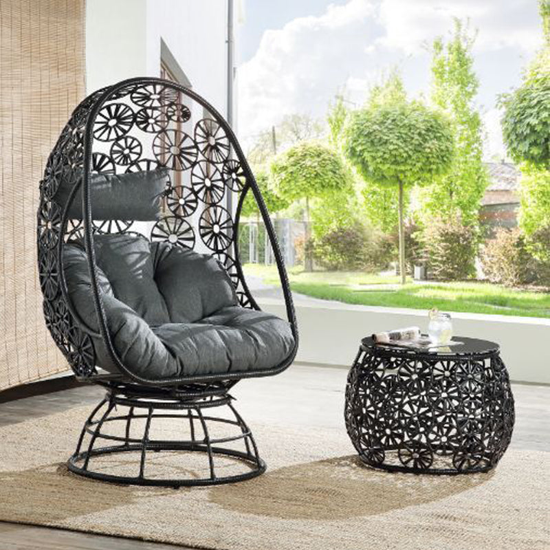 Patio Lounge Chair & Side Table, Clear Glass, Charcaol Fabric & Black Wicker