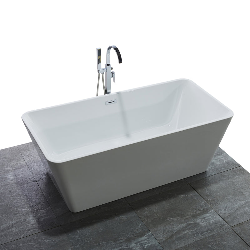 67 inch 100% Acrylic Freestanding Bathtub Contemporary Soaking Tub with Brushed Nickel Overflow and Drain