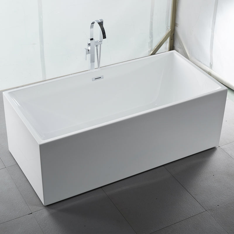 67 x 31.5 x 23.6 inch 100% Acrylic Freestanding Bathtub Contemporary Soaking Tub with Brushed Nickel Overflow and Drain
