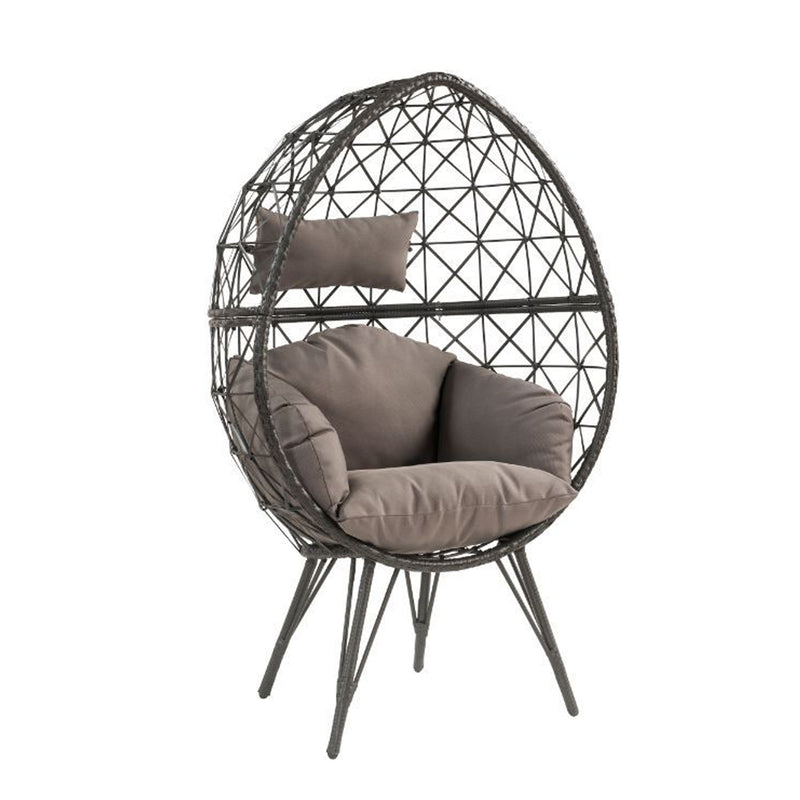 Patio Lounge Chair, Light Gray Fabric & Black Wicker