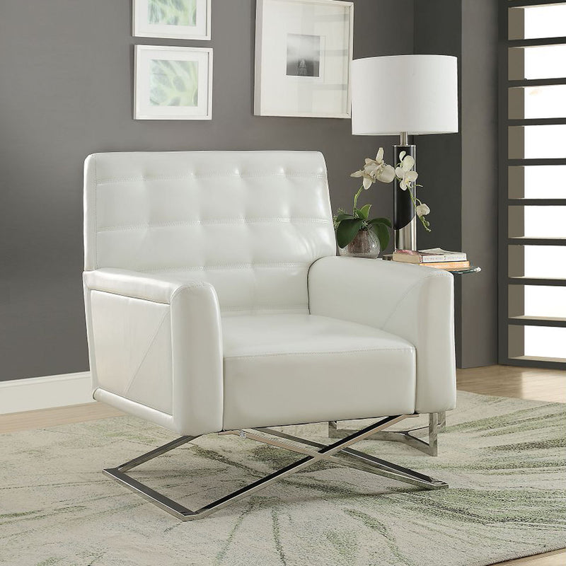 Accent Chair in White PU & Stainless Steel