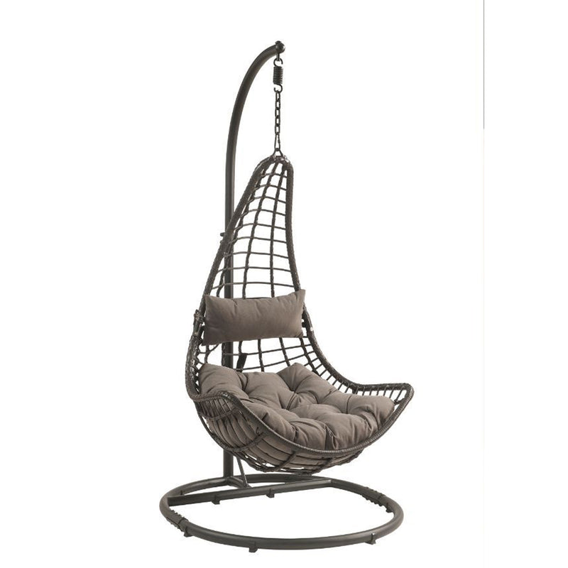 Patio Hanging Chair with Stand, Gray Fabric & Charcaol Wicker