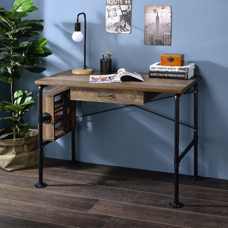 Metal Frame Wood Computer Desk Writing Desk with Drawer and Shelf