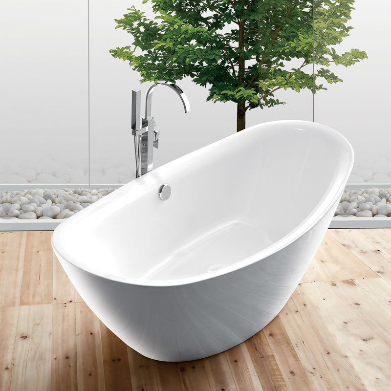 71 x 35.4 x 25.6 inch 100% Acrylic Freestanding Bathtub Contemporary Soaking Tub with Brushed Nickel Overflow and Drain