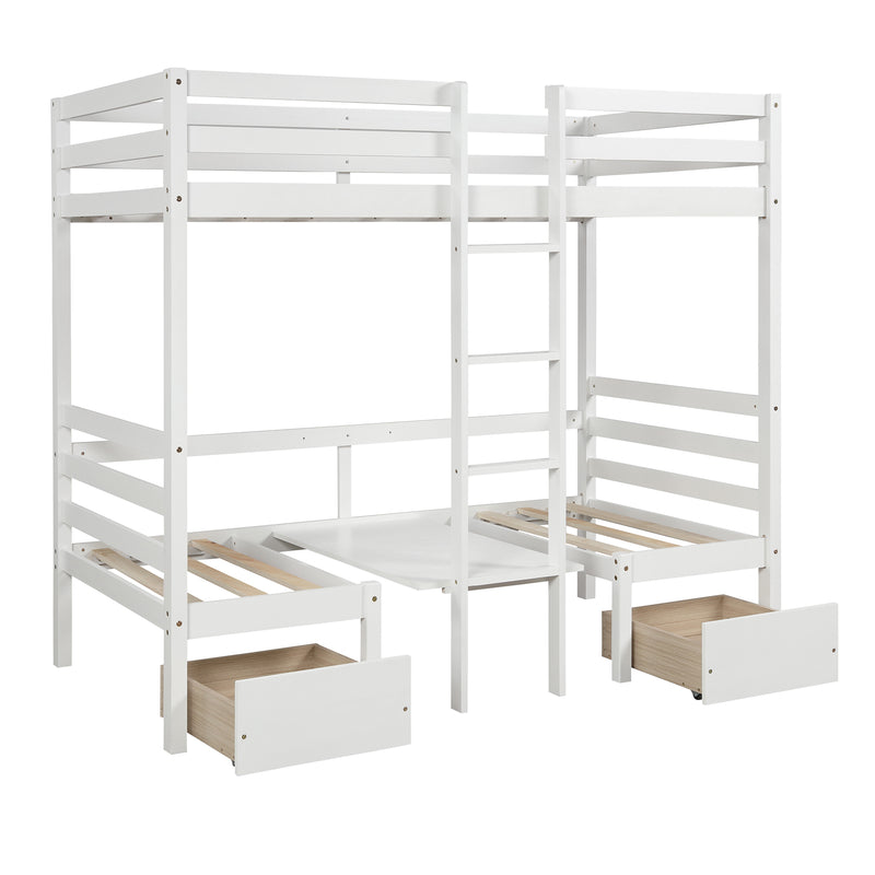 Functional Loft Bed (turn into upper bed and down desk，cushion sets are free), Twin Size, White