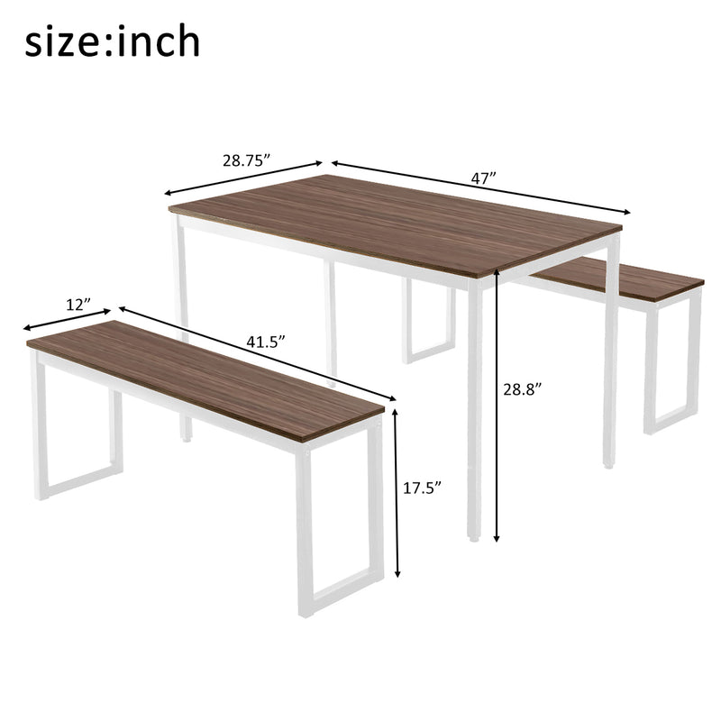 3-Piece Dining Table Set Kitchen Table with Two Benches,Kitchen Contemporary Home Furniture,Brown
