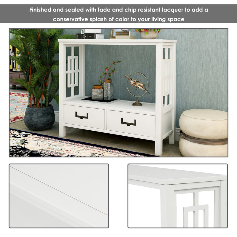 Console Sofa Table with Two Bottom Drawers, Farmhouse Narrow Sofa Table for Entryway
