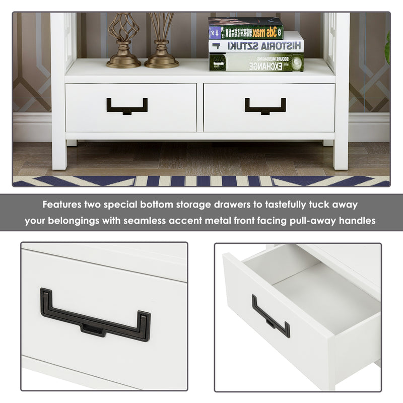 Console Sofa Table with Two Bottom Drawers, Farmhouse Narrow Sofa Table for Entryway