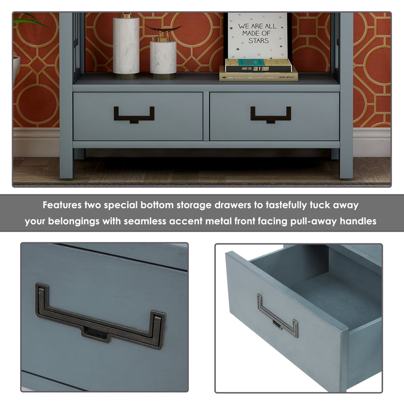 Console Sofa Table with Two Bottom Drawers, Farmhouse Narrow Sofa Table for Entryway