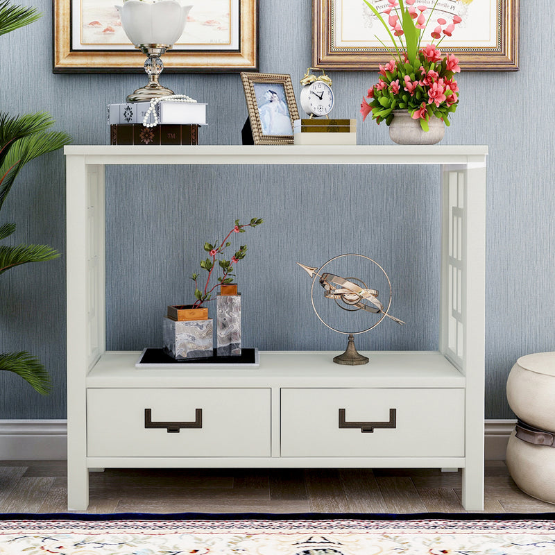 Console Sofa Table with Two Bottom Drawers, Farmhouse Narrow Sofa Table for Entryway