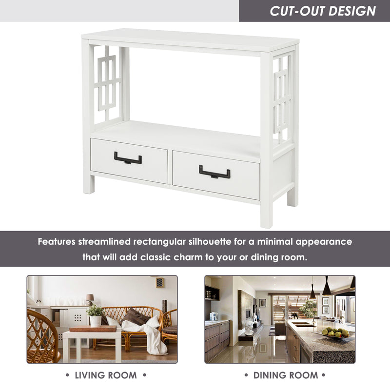 Console Sofa Table with Two Bottom Drawers, Farmhouse Narrow Sofa Table for Entryway