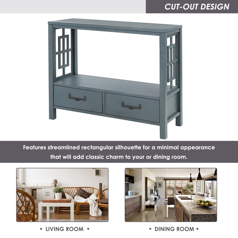 Console Sofa Table with Two Bottom Drawers, Farmhouse Narrow Sofa Table for Entryway