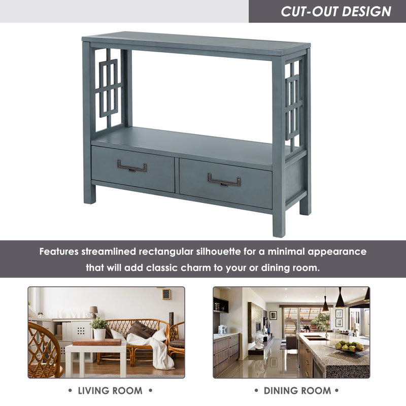 Console Sofa Table with Two Bottom Drawers, Farmhouse Narrow Sofa Table for Entryway