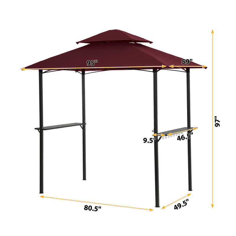 Outdoor Grill Gazebo 8 x 5 Ft, Shelter Tent, Double Tier Soft Top Canopy and Steel Frame with hook and Bar Counters,Burgundy