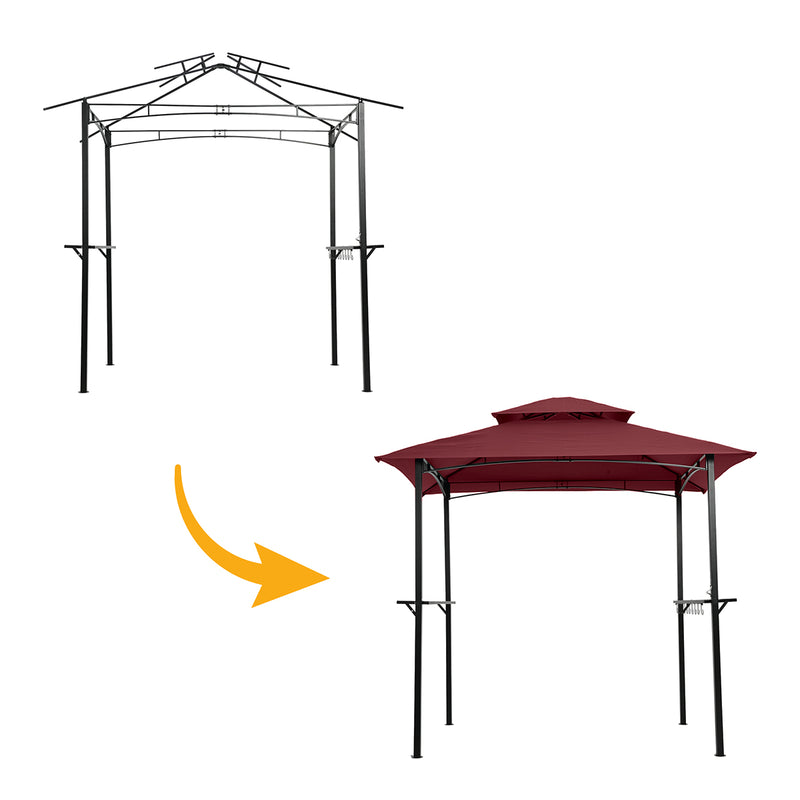 Outdoor Grill Gazebo 8 x 5 Ft, Shelter Tent, Double Tier Soft Top Canopy and Steel Frame with hook and Bar Counters,Burgundy