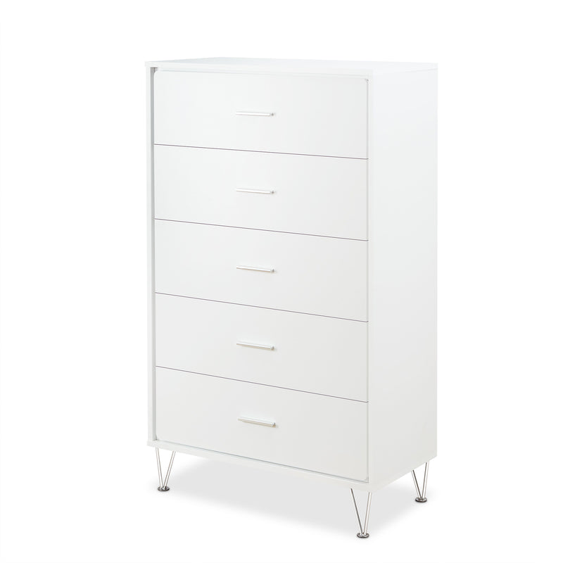 5 Drawers Chest Wood Cabinet with Metal Foots  in White