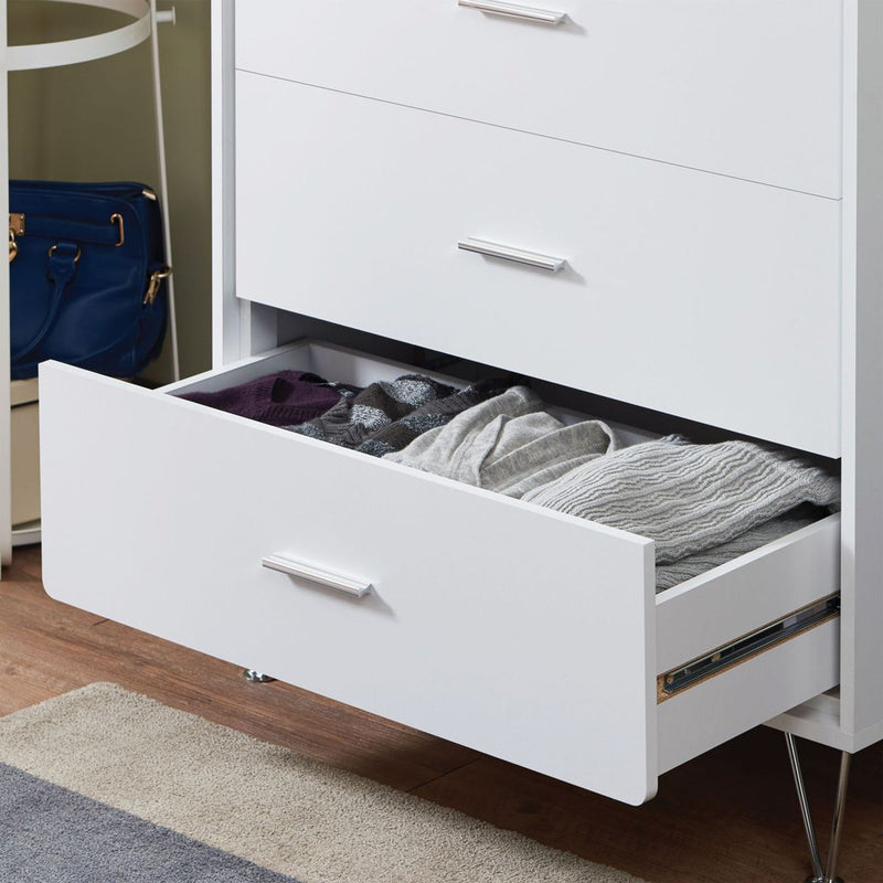 5 Drawers Chest Wood Cabinet with Metal Foots  in White