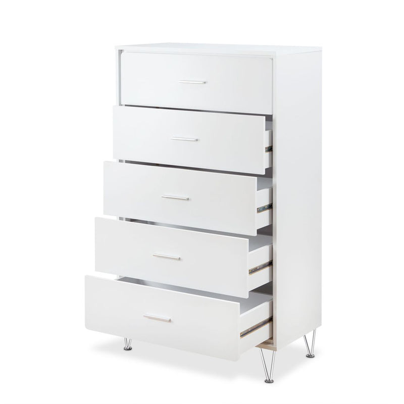 5 Drawers Chest Wood Cabinet with Metal Foots  in White